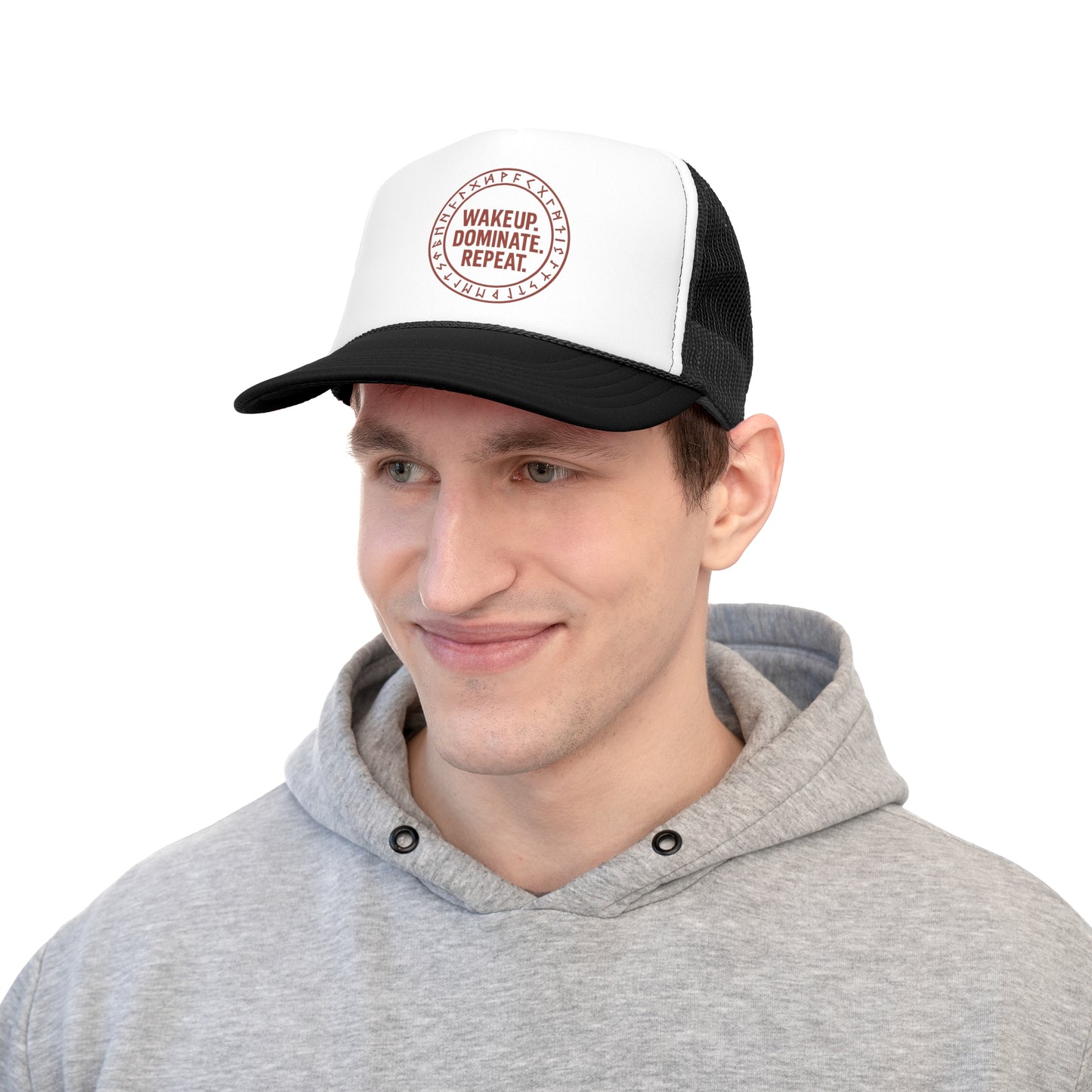 WAKEUP. DOMINATE. REPEAT. – Rune Sigil Trucker Hat